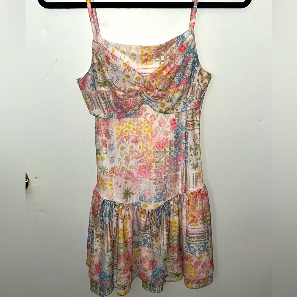 Shein Mod Mesh Printed Strap Front Twist Dress Women’s Size Medium